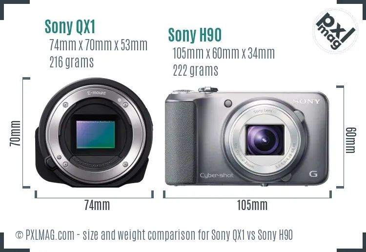 Sony QX1 vs Sony H90 size comparison