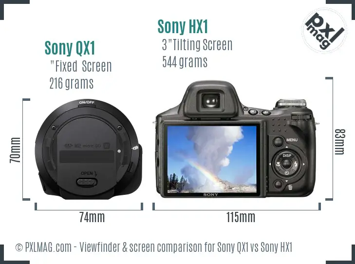 Sony QX1 vs Sony HX1 Screen and Viewfinder comparison