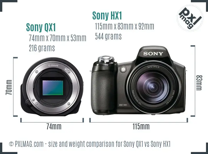 Sony QX1 vs Sony HX1 size comparison