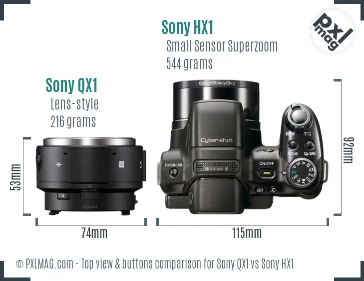 Sony QX1 vs Sony HX1 top view buttons comparison