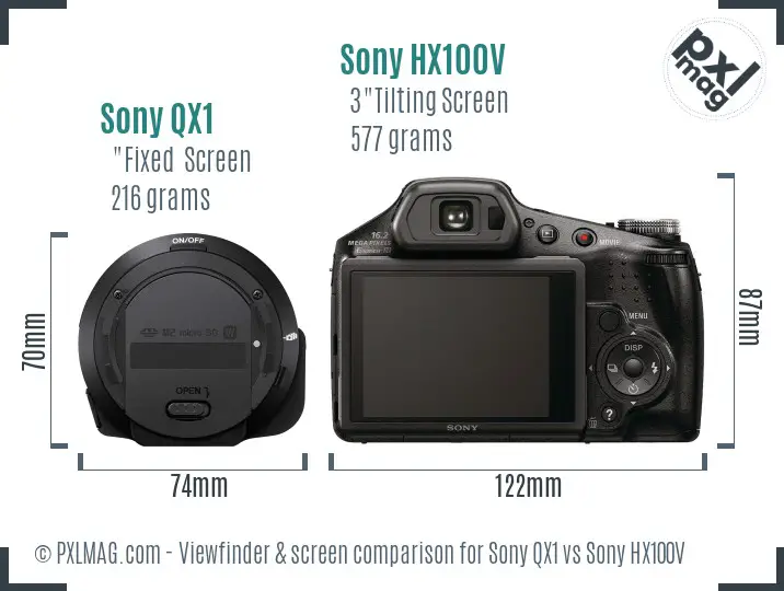 Sony QX1 vs Sony HX100V Screen and Viewfinder comparison