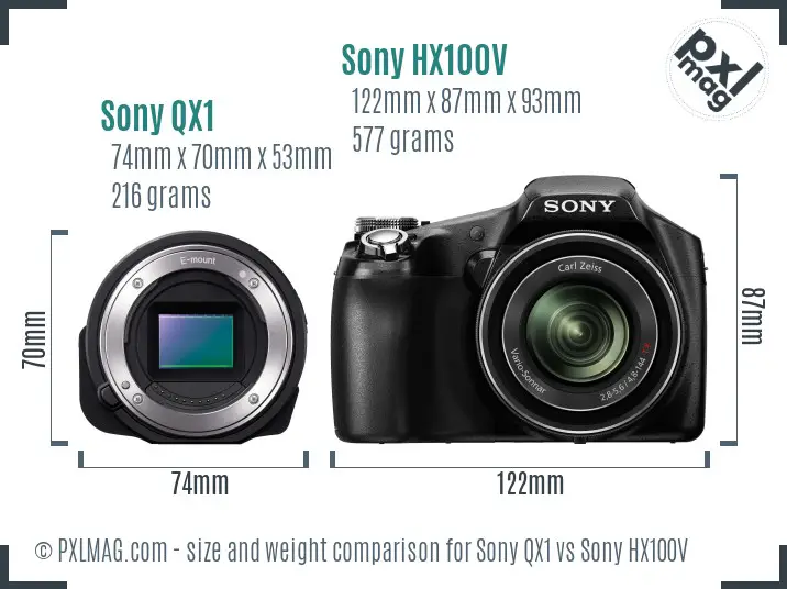 Sony QX1 vs Sony HX100V size comparison