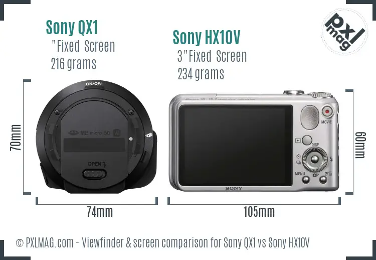 Sony QX1 vs Sony HX10V Screen and Viewfinder comparison