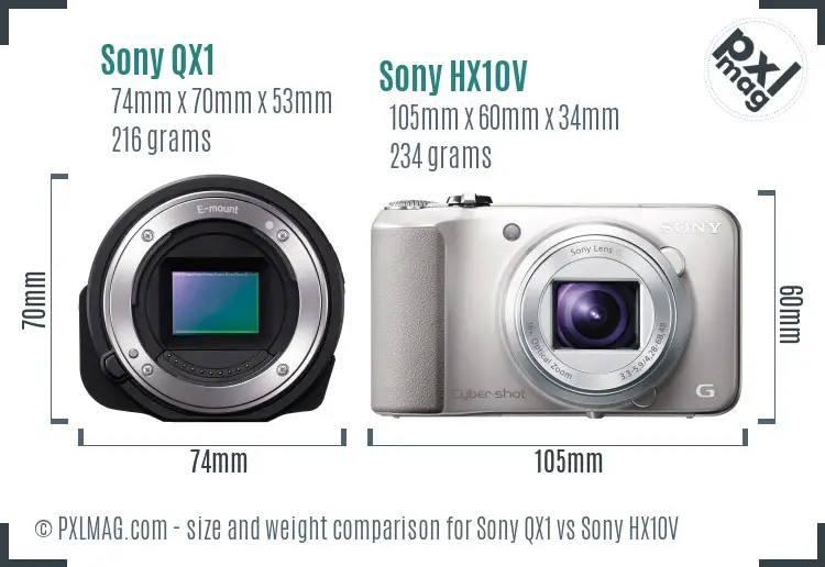 Sony QX1 vs Sony HX10V size comparison