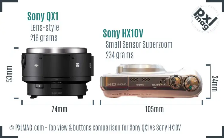 Sony QX1 vs Sony HX10V top view buttons comparison