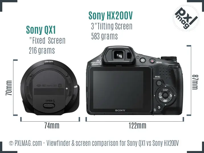 Sony QX1 vs Sony HX200V Screen and Viewfinder comparison