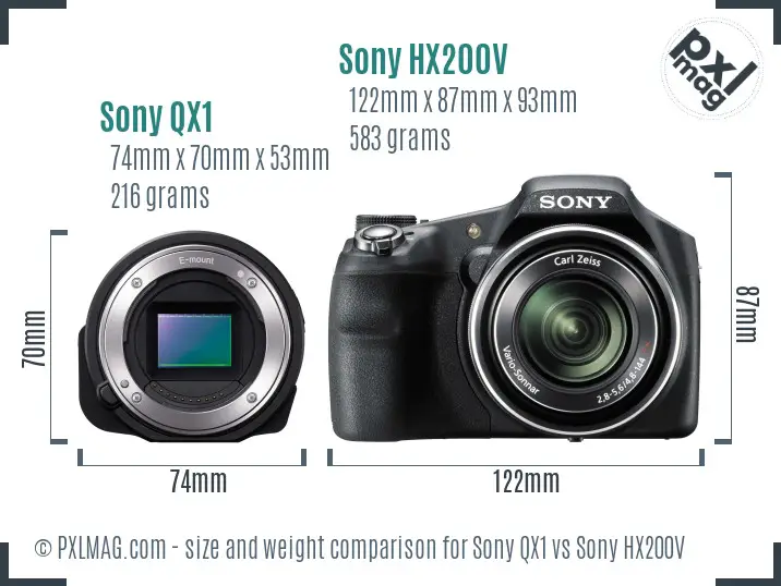 Sony QX1 vs Sony HX200V size comparison