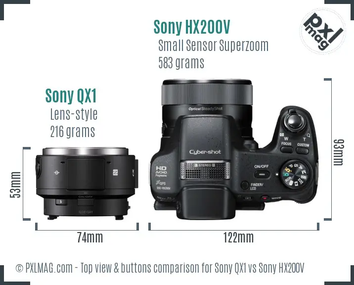 Sony QX1 vs Sony HX200V top view buttons comparison