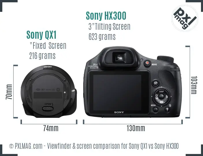 Sony QX1 vs Sony HX300 Screen and Viewfinder comparison