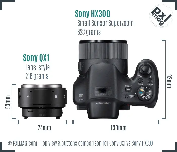 Sony QX1 vs Sony HX300 top view buttons comparison