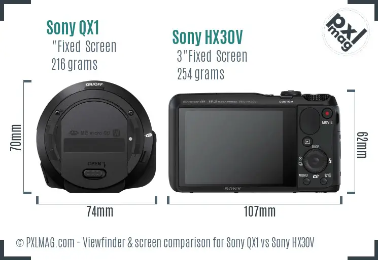 Sony QX1 vs Sony HX30V Screen and Viewfinder comparison