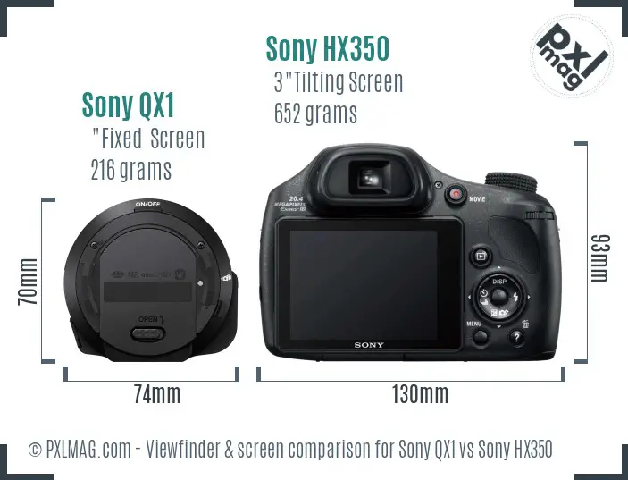 Sony QX1 vs Sony HX350 Screen and Viewfinder comparison