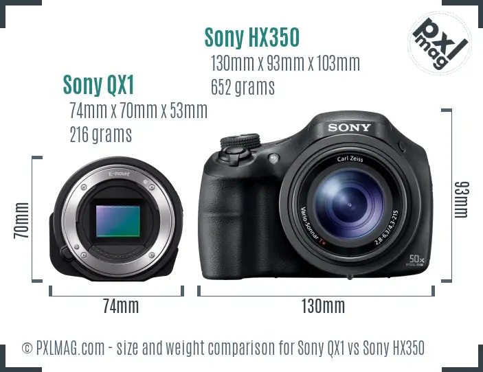 Sony QX1 vs Sony HX350 size comparison