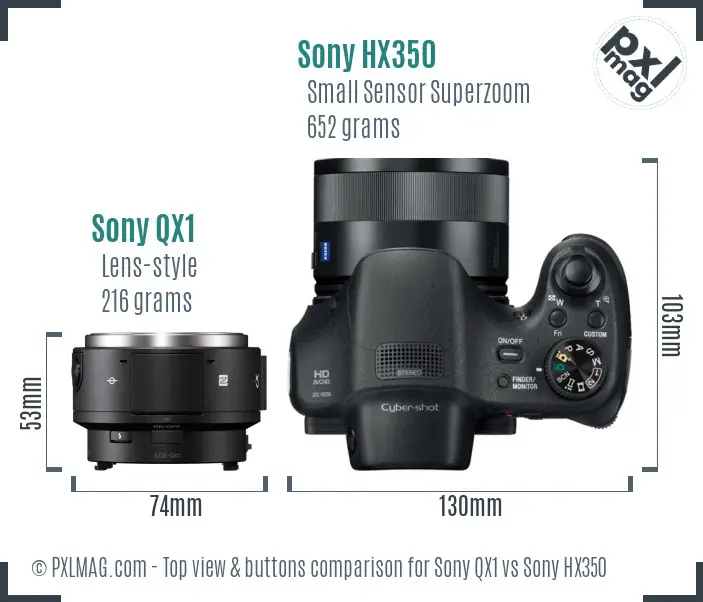 Sony QX1 vs Sony HX350 top view buttons comparison