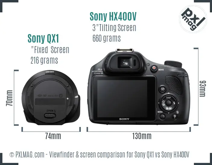 Sony QX1 vs Sony HX400V Screen and Viewfinder comparison