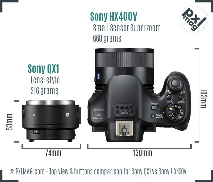 Sony QX1 vs Sony HX400V top view buttons comparison