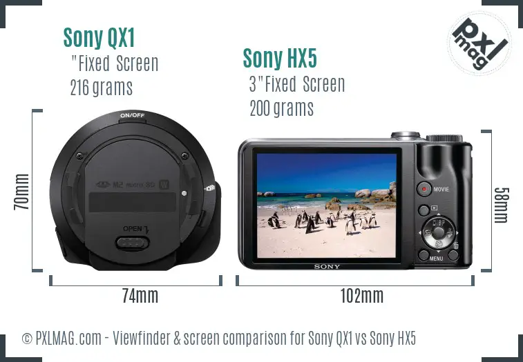 Sony QX1 vs Sony HX5 Screen and Viewfinder comparison