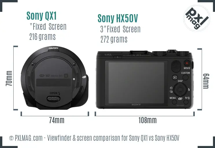 Sony QX1 vs Sony HX50V Screen and Viewfinder comparison