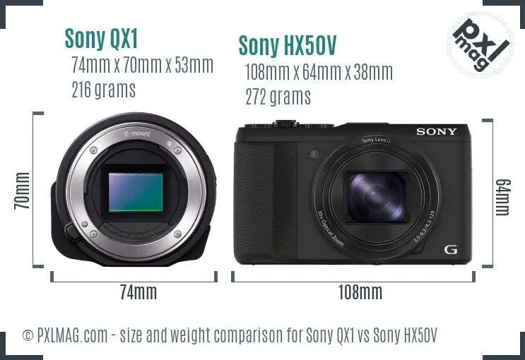 Sony QX1 vs Sony HX50V size comparison