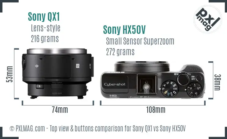 Sony QX1 vs Sony HX50V top view buttons comparison