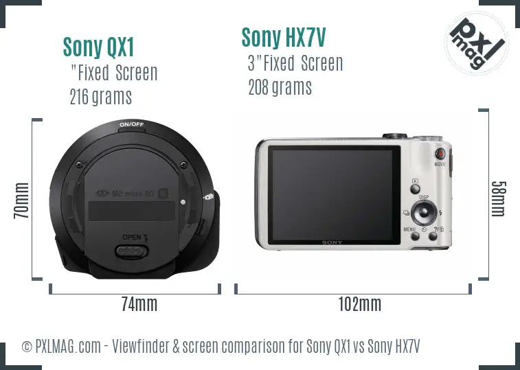 Sony QX1 vs Sony HX7V Screen and Viewfinder comparison
