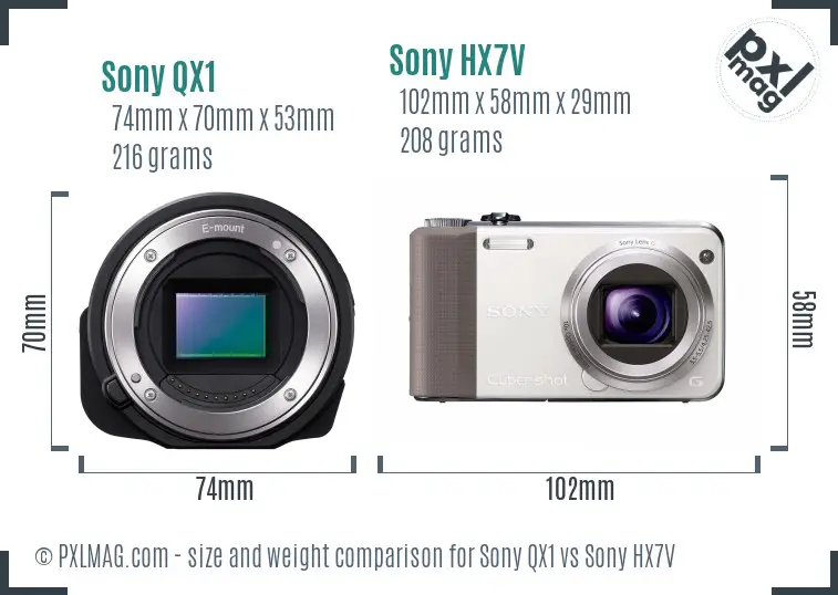 Sony QX1 vs Sony HX7V size comparison