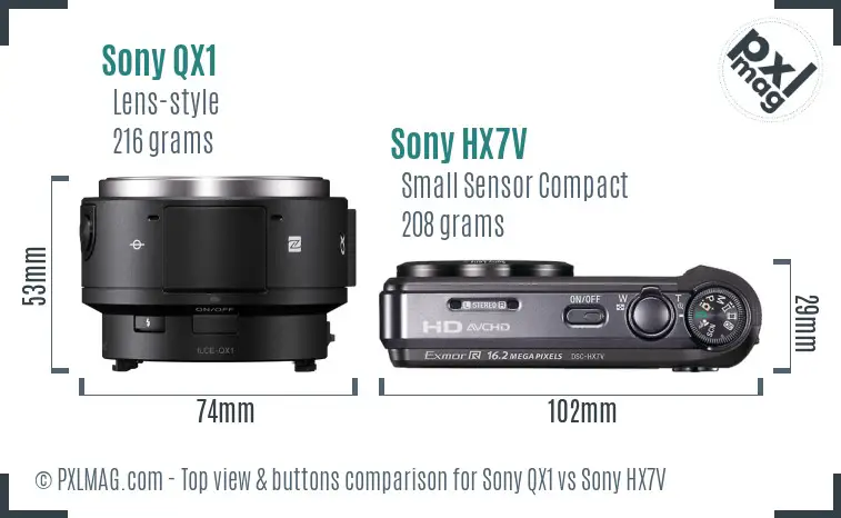 Sony QX1 vs Sony HX7V top view buttons comparison
