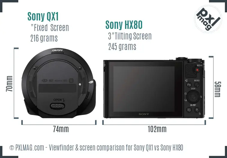 Sony QX1 vs Sony HX80 Screen and Viewfinder comparison