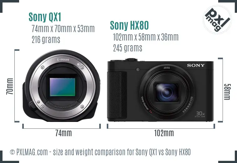 Sony QX1 vs Sony HX80 size comparison