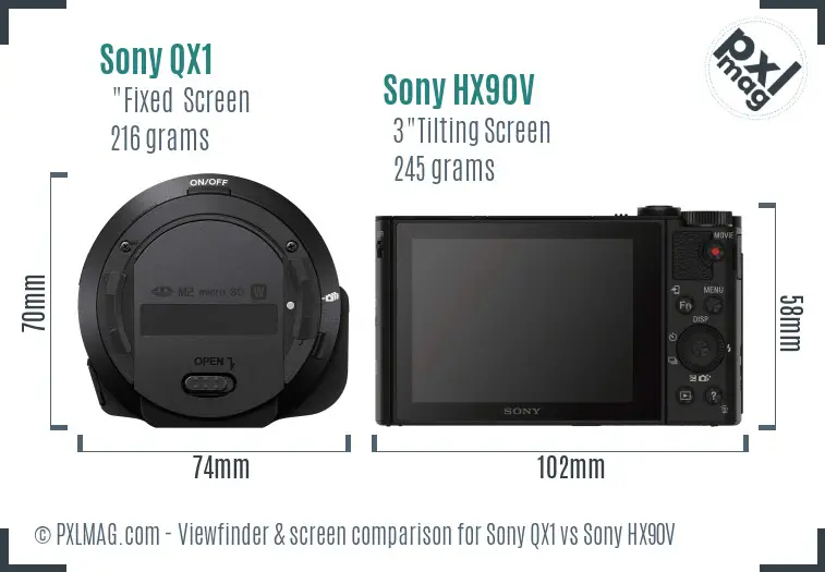 Sony QX1 vs Sony HX90V Screen and Viewfinder comparison