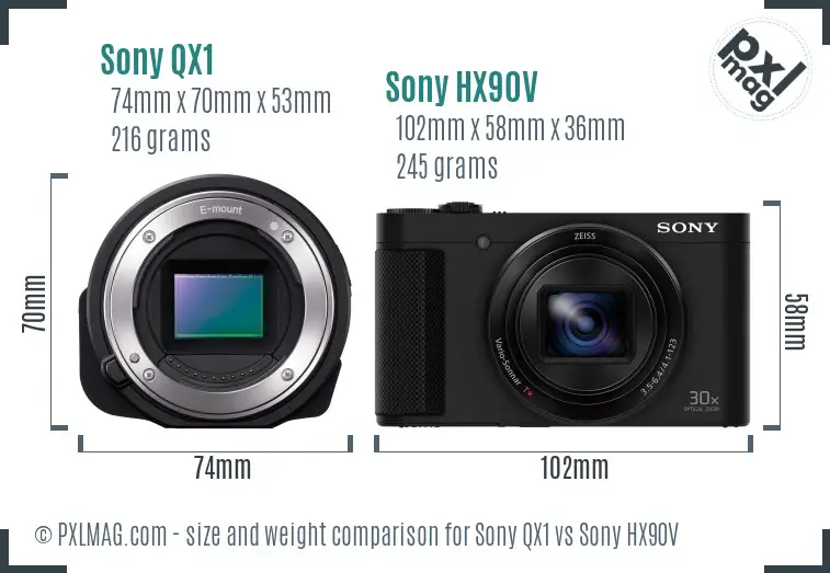 Sony QX1 vs Sony HX90V size comparison
