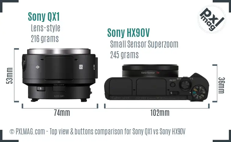 Sony QX1 vs Sony HX90V top view buttons comparison