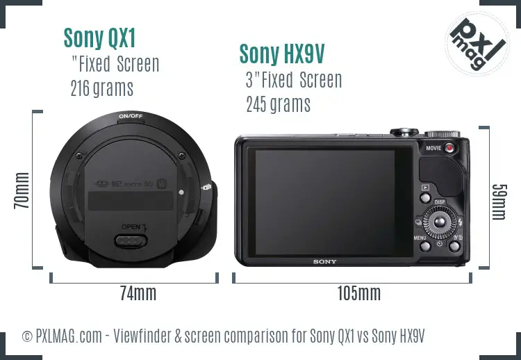 Sony QX1 vs Sony HX9V Screen and Viewfinder comparison