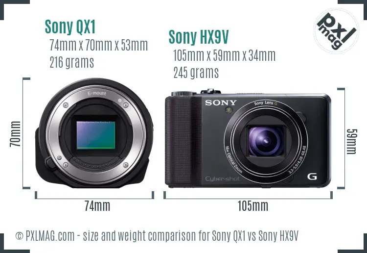 Sony QX1 vs Sony HX9V size comparison