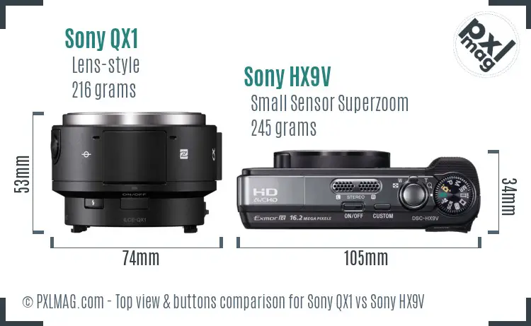 Sony QX1 vs Sony HX9V top view buttons comparison