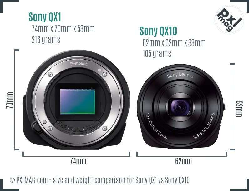 Sony QX1 vs Sony QX10 size comparison