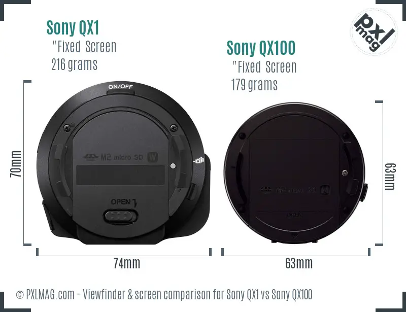 Sony QX1 vs Sony QX100 Screen and Viewfinder comparison
