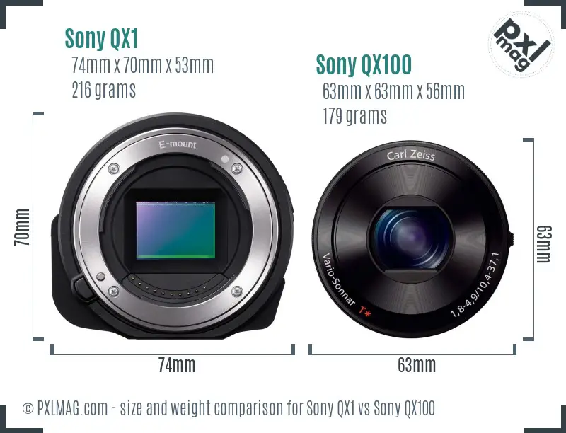 Sony QX1 vs Sony QX100 size comparison