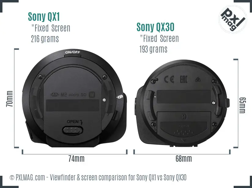 Sony QX1 vs Sony QX30 Screen and Viewfinder comparison