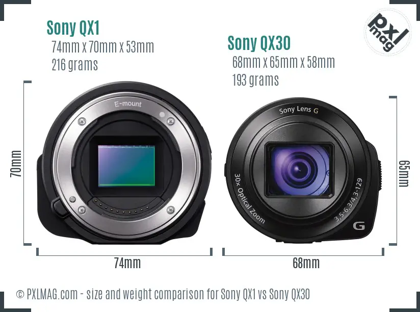 Sony QX1 vs Sony QX30 size comparison
