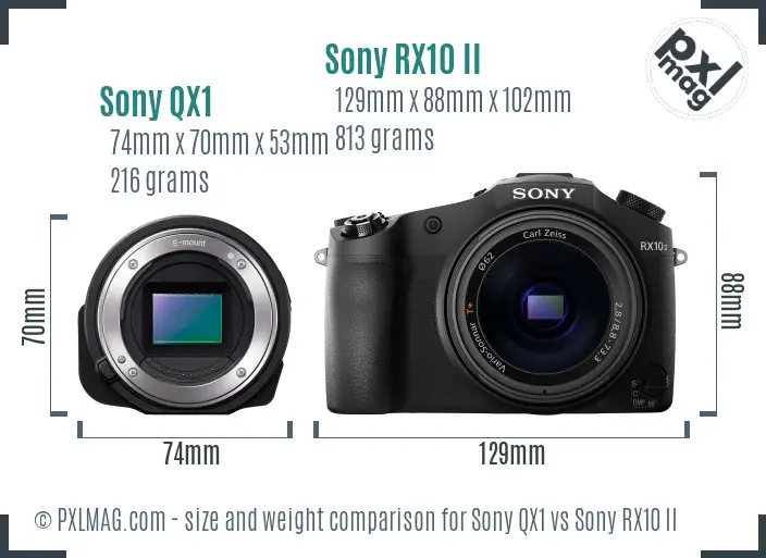 Sony QX1 vs Sony RX10 II size comparison