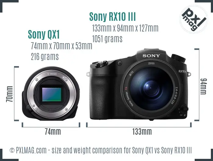 Sony QX1 vs Sony RX10 III size comparison