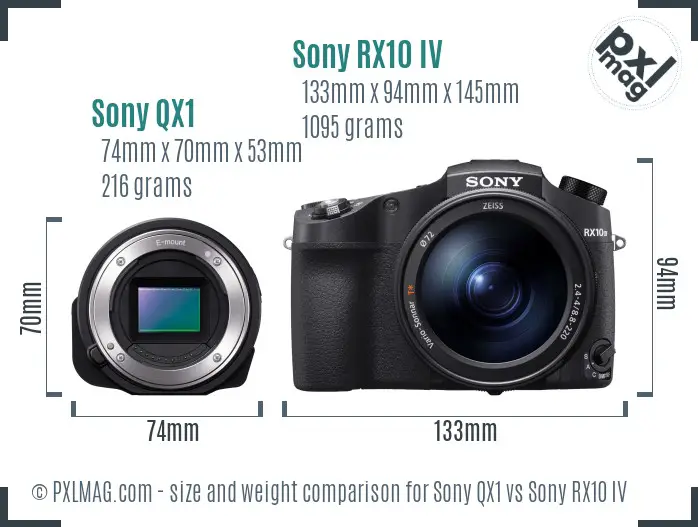 Sony QX1 vs Sony RX10 IV size comparison