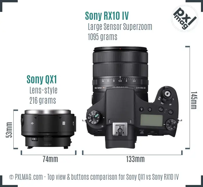 Sony QX1 vs Sony RX10 IV top view buttons comparison