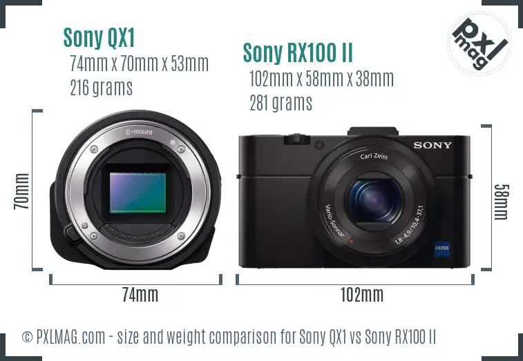 Sony QX1 vs Sony RX100 II size comparison