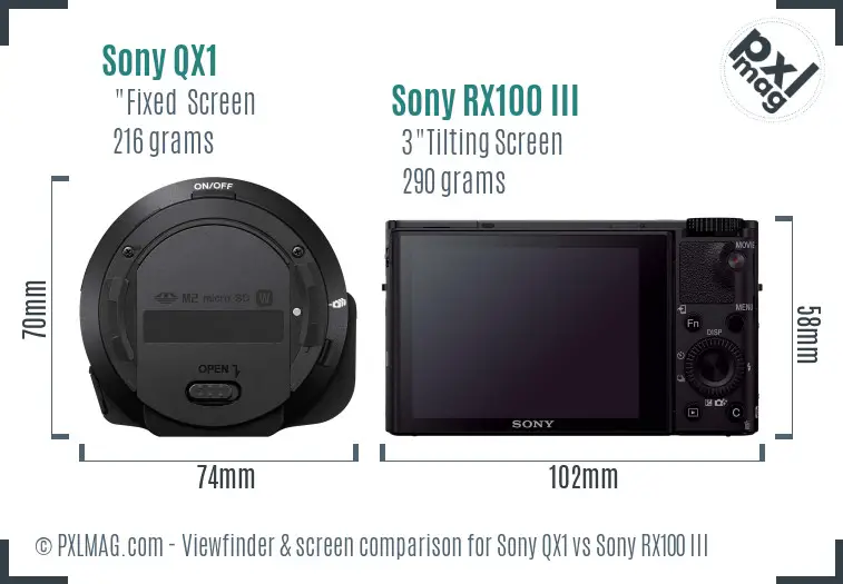 Sony QX1 vs Sony RX100 III Screen and Viewfinder comparison