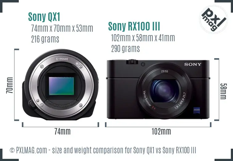 Sony QX1 vs Sony RX100 III size comparison