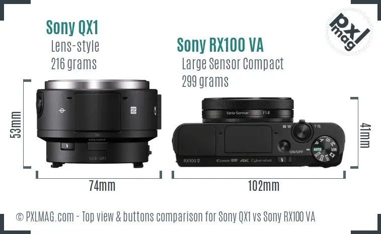 Sony QX1 vs Sony RX100 VA top view buttons comparison