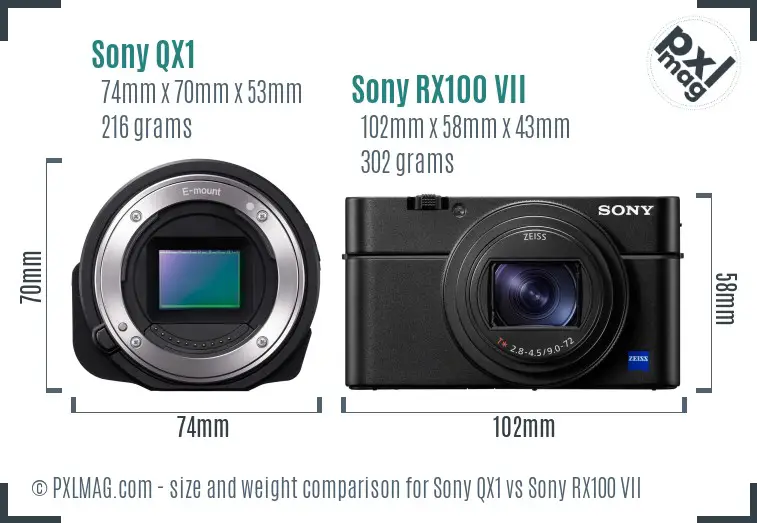 Sony QX1 vs Sony RX100 VII size comparison