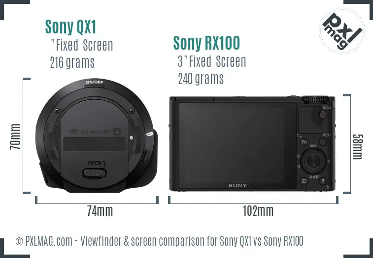 Sony QX1 vs Sony RX100 Screen and Viewfinder comparison